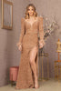 Elizabeth K GL3122 High Slit Feathers Gown - GOLD / XS - Dress