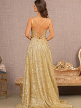 Elizabeth K GL3132 Sequin Corset Bodice A-Line Evening Gown