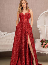 Elizabeth K GL3132 Sequin Corset Bodice A-Line Evening Gown