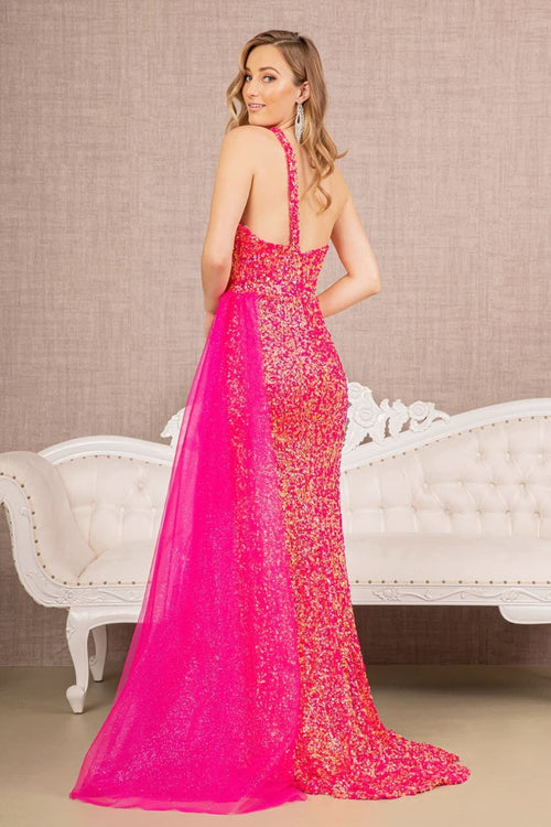 La Merchandise LAS3133 Sequin Glitter Asymmetric Long Dress