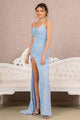 Elizabeth K GL3142 Spaghetti Straps Sequined Gown - BAHAMA BLUE / XS - Dress