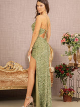 Elizabeth K GL3147 Sleeveless Sequined Slit Prom Sexy Formal Dress