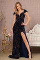 Elizabet K GL3148 Corset Back Sequined Evenig Gown - LAPIS BLUE / XS - Dress
