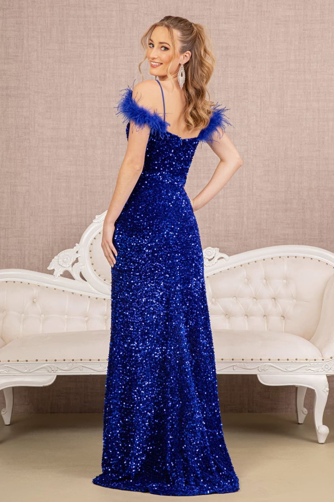 Elizabeth K GL3149 Side Slit Sequined Gown - Dress