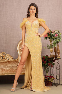 Elizabeth K GL3149 Side Slit Sequined Gown - GOLD / XS - Dress