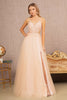 Elizabeth K GL3152 Flower Applique Sheer Prom Dress - BLUSH / XS