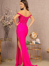 Elizabeth K GL3162 Embellished Off Shoulder Sheer Corset Mermaid Formal Dress