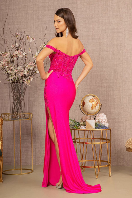 Elizabeth K GL3162 Off Shoulder Mermaid Dress w/ Sheer Slit - Dress