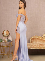 Elizabeth K GL3162 Embellished Off Shoulder Sheer Corset Mermaid Formal Dress