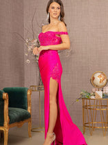 Elizabeth K GL3162 Embellished Off Shoulder Sheer Corset Mermaid Formal Dress