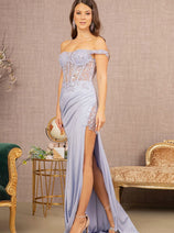 Elizabeth K GL3162 Embellished Off Shoulder Sheer Corset Mermaid Formal Dress