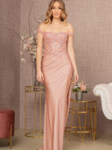 Elizabeth K GL3162 Embellished Off Shoulder Sheer Corset Mermaid Formal Dress