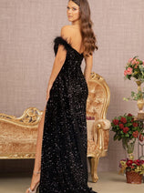 Elizabeth K GL3163 Off Shoulder Sequin Evening Dress with Side Slit