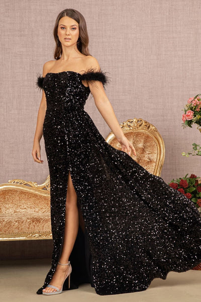 Elizabeth K GL3163 Off Shoulder Velvet Gown - BLACK / XS - Dress