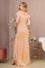 Elizabeth K GL3164 High Slit Feather Gown - Dress