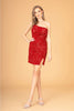 Elizabeth K GS3086 Velvet Bodycon Short Dress - RED / XS