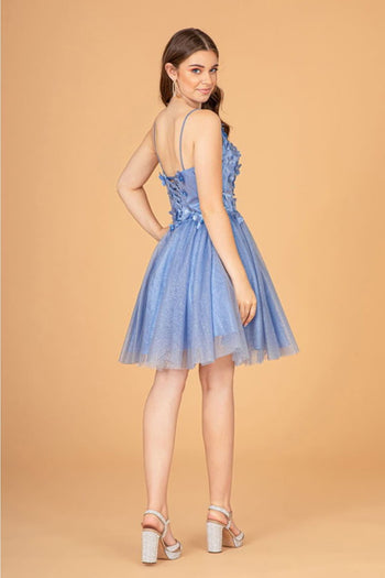 Elizabeth K GS3090 Short Dress with 3D Appliques
