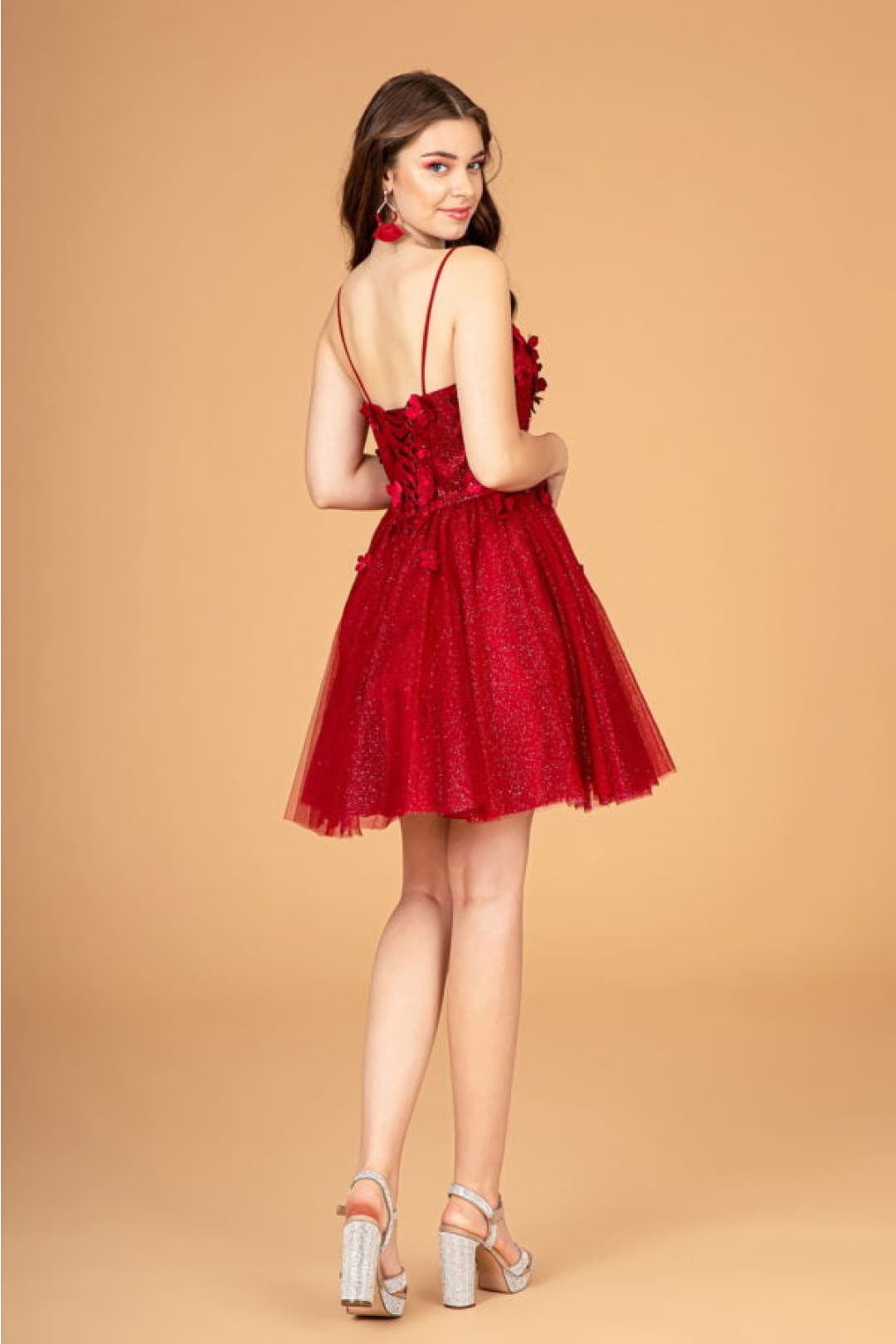 Elizabeth K GS3090 Short Dress with 3D Appliques