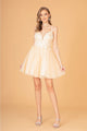 Elizabeth K GS3090 Short Dress with 3D Appliques - CHAMPAGNE / XS
