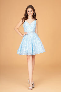 Elizabeth K GS3091 Embellished Short Dress - BABY BLUE / XS