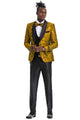 Esmoquin de graduación para hombre, de un botón, corte entallado, con estampado floral brillante de cachemira, en dorado