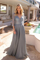 Elegante vestido evasé con mangas 3/4 y adornos | Nox Anabel MF101