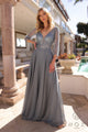 Elegante vestido evasé con mangas 3/4 y adornos | Nox Anabel MF101