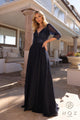 Elegante vestido evasé con mangas 3/4 y adornos | Nox Anabel MF101