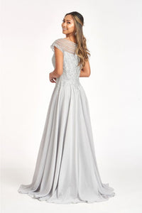 Embellished Cap Sleeve Chiffon Gown by Elizabeth K GL3065 - Long Formal Dresses