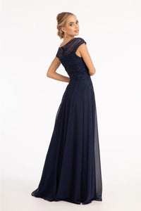 Embellished Cap Sleeve Chiffon Gown by Elizabeth K GL3065 - Long Formal Dresses