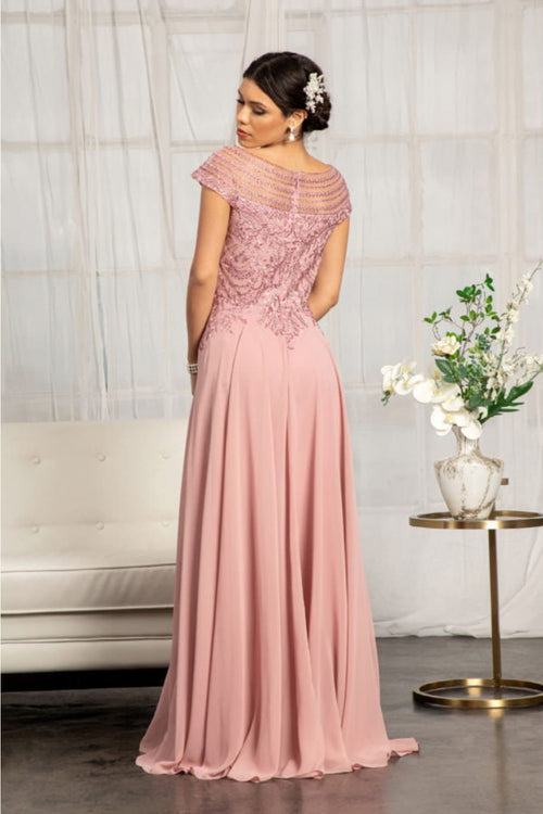 Embellished Cap Sleeve Chiffon Gown by Elizabeth K GL3065 - Long Formal Dresses