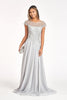 Embellished Cap Sleeve Chiffon Gown by Elizabeth K GL3065 - S / Silver - Long Formal Dresses