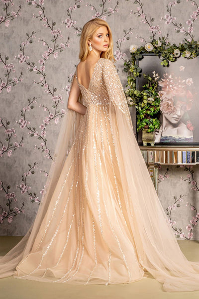 Embellished Cape Sleeve A-line Gown by GLS Gloria GL3494 - Long Formal Dresses