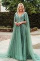 Embellished Cape Sleeve A-line Gown by GLS Gloria GL3494 - S / Sage - Long Formal Dresses