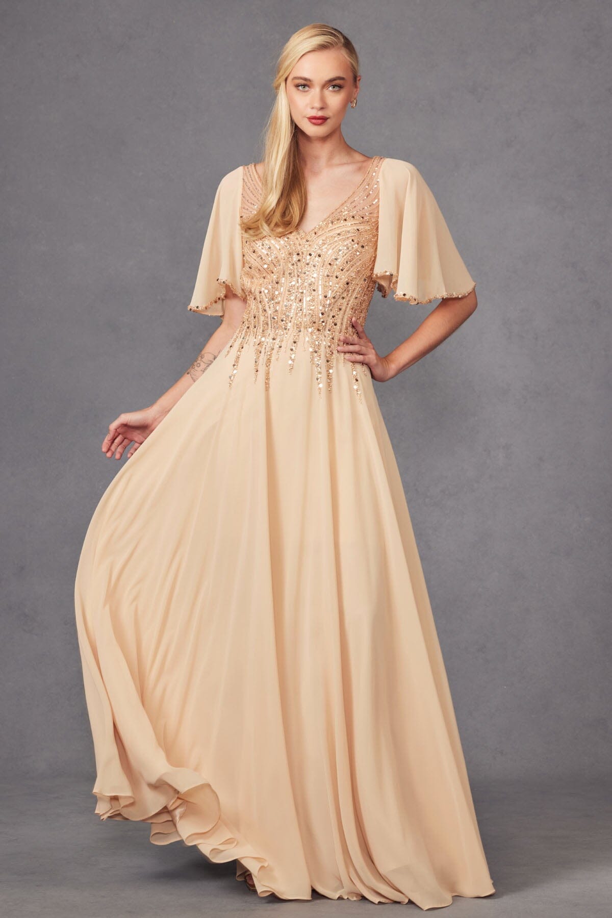 Juliet Champagne Long Formal Dresses