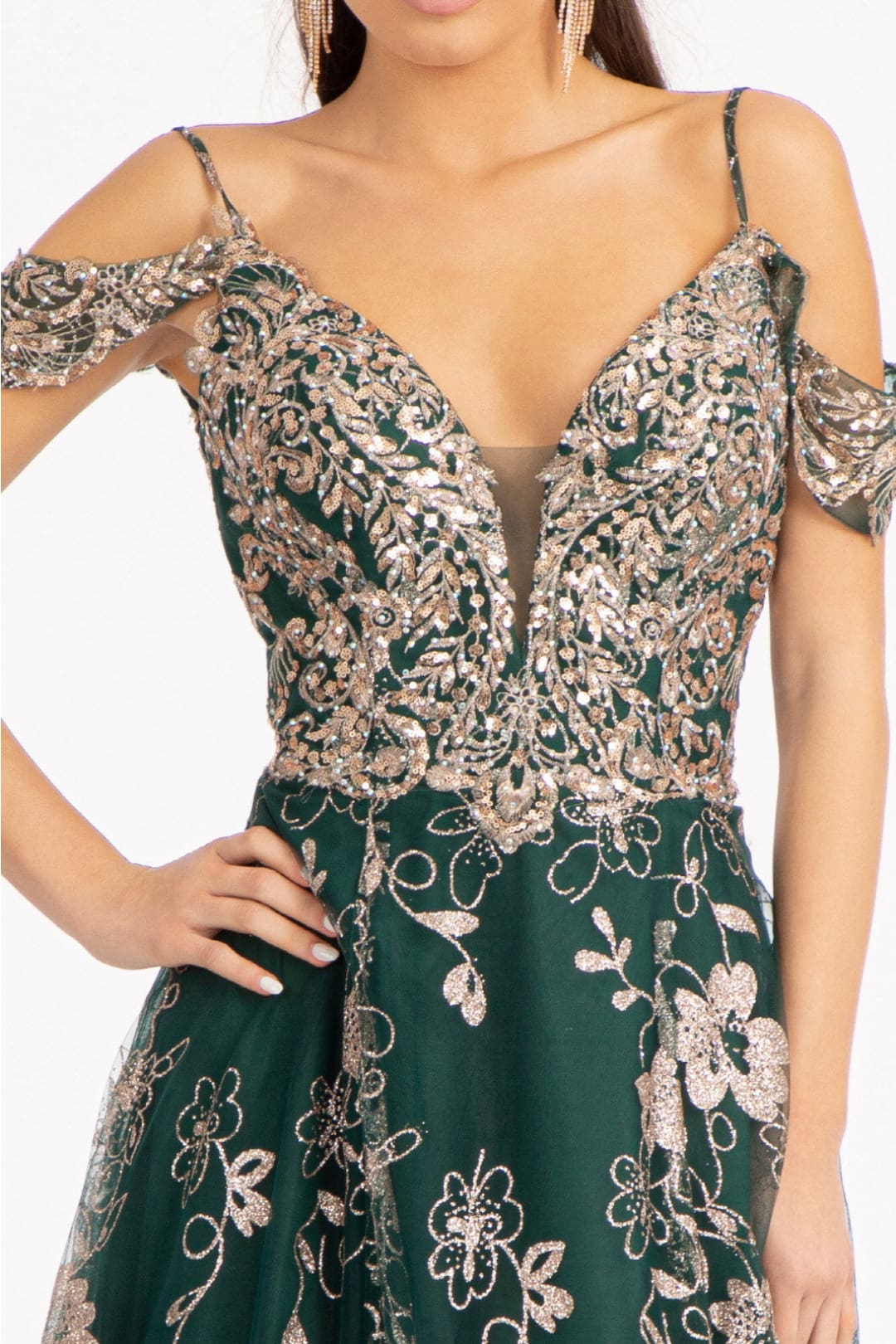 Embellished Cold Shoulder Gown by Elizabeth K GL3070 - Long Formal Dresses
