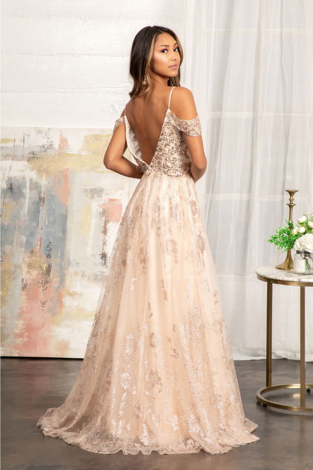 Embellished Cold Shoulder Gown by Elizabeth K GL3070 - Long Formal Dresses