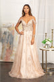 Embellished Cold Shoulder Gown by Elizabeth K GL3070 - XS / Champagne - Long Formal Dresses