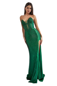 Embellished Corset Formal Gown 2025 Elegant Evening Dress - EMERALD GREEN / 2 - Dress