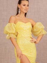 Embellished Fitted Puff Sleeve Gown by GLS Gloria GL3155