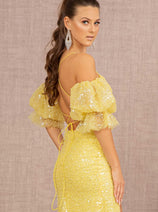 Embellished Fitted Puff Sleeve Gown by GLS Gloria GL3155