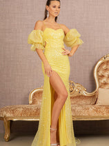 Embellished Fitted Puff Sleeve Gown by GLS Gloria GL3155