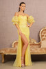 Embellished Fitted Puff Sleeve Gown by GLS Gloria GL3155 - XS / Yellow - Long Formal Dresses