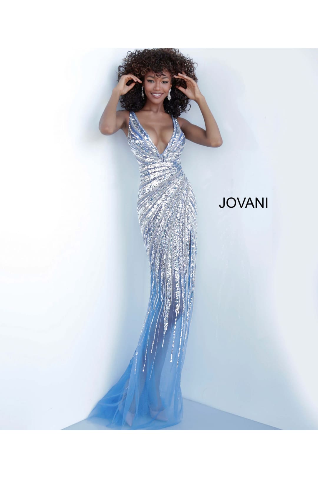 Embellished Fitted V-Neck Slit Gown by Jovani 3686 - Long Formal Dresses