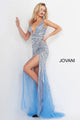 Embellished Fitted V-Neck Slit Gown by Jovani 3686 - 00 / Periwinkle - Long Formal Dresses