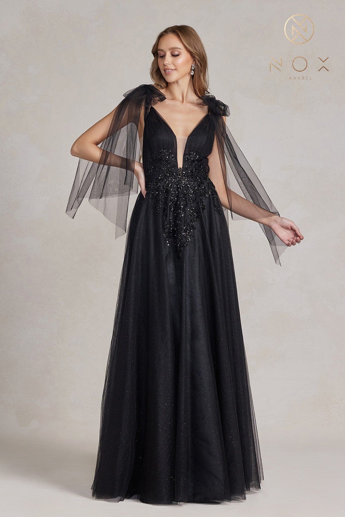 Nox Anabel E1075 Sweetheart Applique A-Line Long Evening Gown with Train