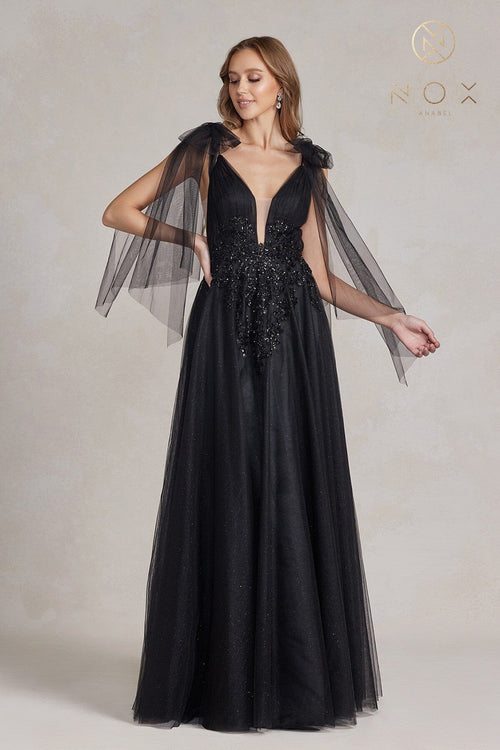 Nox Anabel E1075 Sweetheart Applique A-Line Long Evening Gown with Train