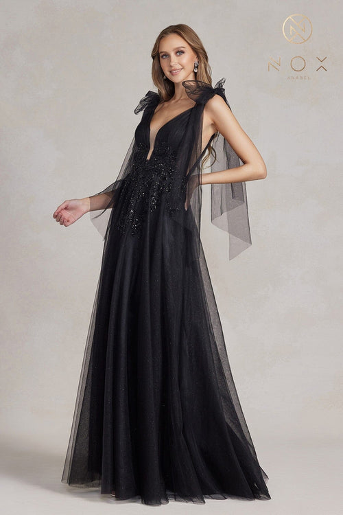 Nox Anabel E1075 Sweetheart Applique A-Line Long Evening Gown with Train