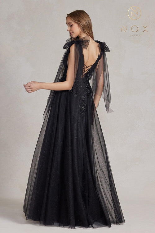 Nox Anabel E1075 Sweetheart Applique A-Line Long Evening Gown with Train