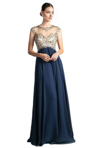 Embellished Illusion Formal Evening Gown 2025 Elegant Dress - Navy / 2 - Prom